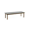 Table basse Kofi Noyer Massif & Verre Teinté Gris - l 140 x L 50 x h 36 cm