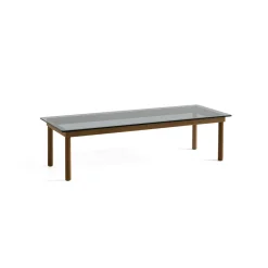 Table basse Kofi Noyer Massif & Verre Teinté Gris - l 140 x L 50 x h 36 cm