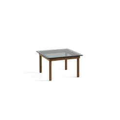 Table basse Kofi Noyer Massif & Verre Teinté Gris - l 60 x L 60 x h 36 cm