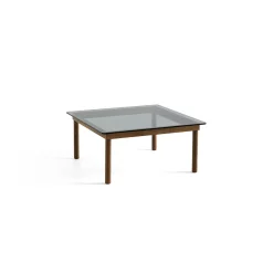 Table basse Kofi Noyer Massif & Verre Teinté Gris - l 80 x L 80 x h 36 cm