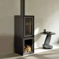 Table d'appoint Oblic en teck noir verni - Ø 52 cm