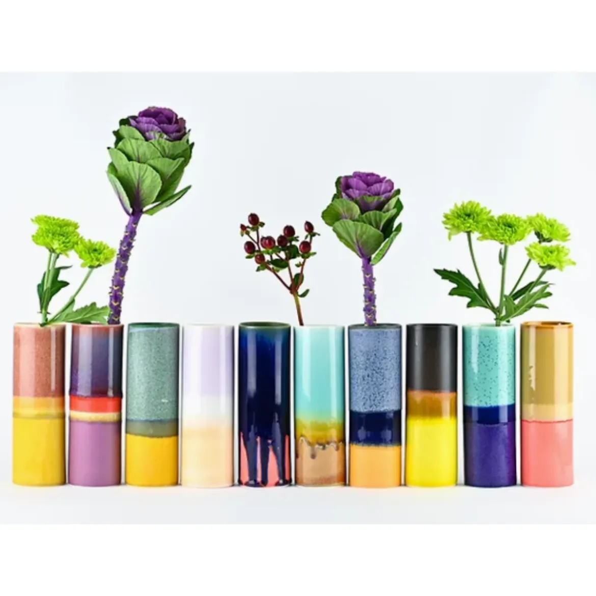 Vase Cylindre - Vert & Bleu